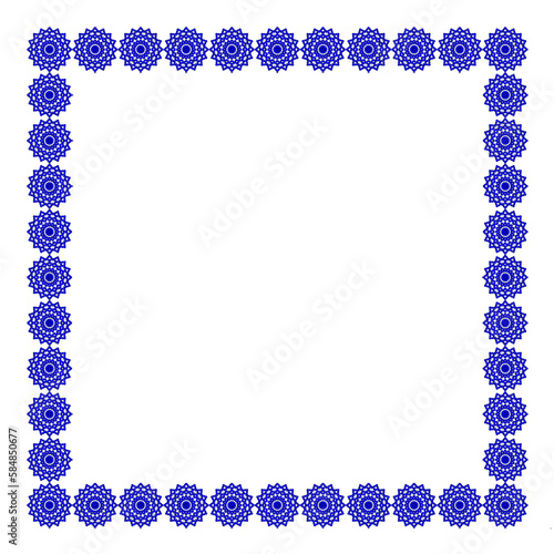 quadratischer rahmen aus blauen sternförmigen rosetten