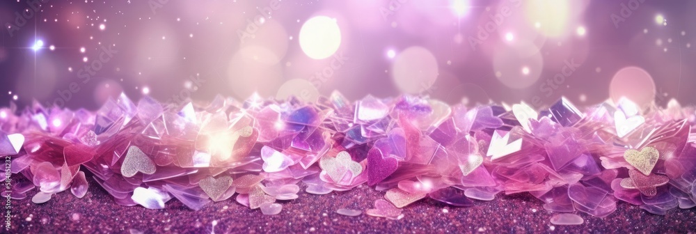 A sparkly purple header background with stars and glitter. Generative AI. A sparkly purple header background with stars and glitter. Generative AI.