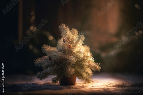 Closed up of Christmas tree and bokeh background. Celebration Christmas Day background. Generative ai.