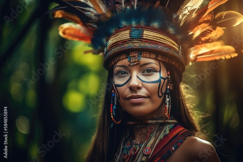 Indigenous Brazilian Young Woman, Portrait from Guarani Ethnicity Generative AI