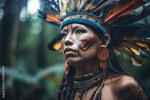 Indigenous Brazilian Young Woman, Portrait from Guarani Ethnicity Generative AI