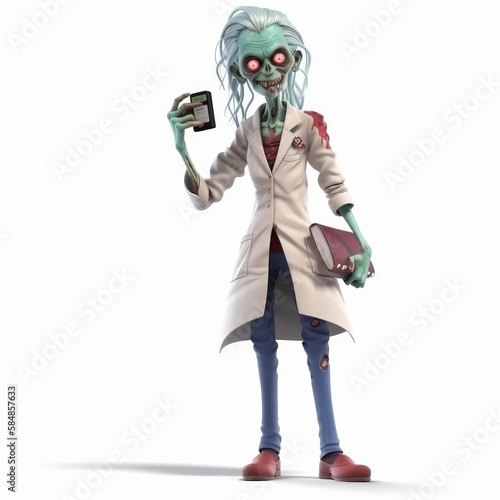Undead Medic: Female Doctor Zombie Character on White Background, Generative AI © avrezn