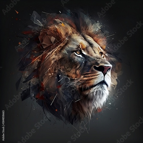 Painting of a Lions head on a black background, pride of lions, Lionking Aslan - Generative AI photo
