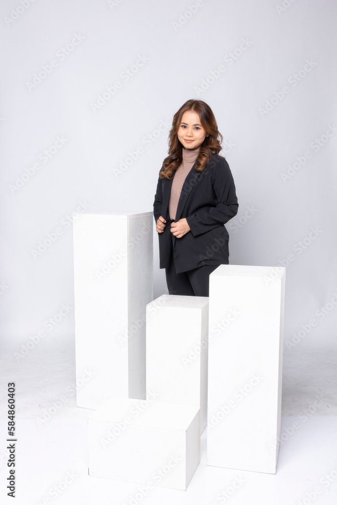 Beautiful asian woman natural makeup wear fashion clothes casual dress code office style. Beautiful asian woman natural makeup wear fashion clothes casual dress code office style.