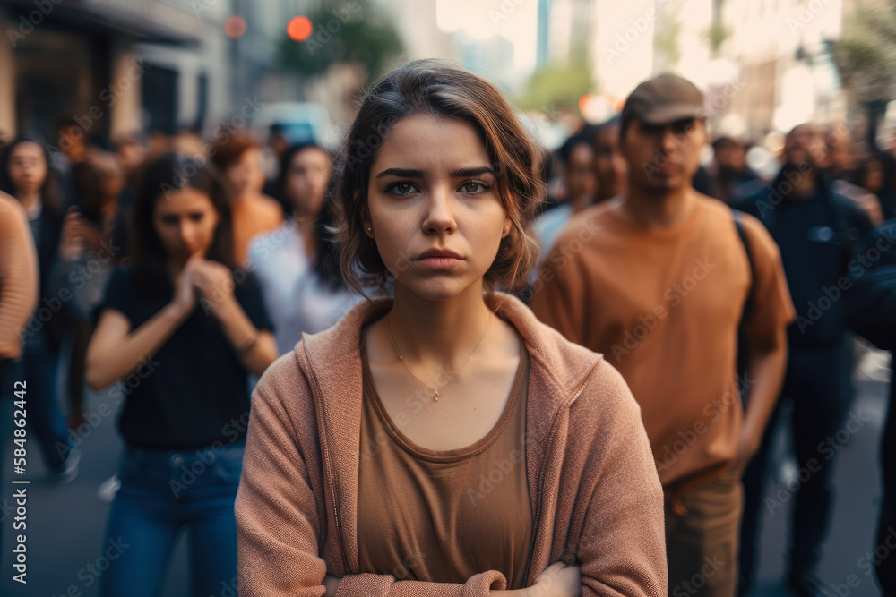 Empowerment in the face of street harassment - woman confidently standing up for herself while being harassed on the street, generative ai Empowerment in the face of street harassment - woman confidently standing up for herself while being harassed on the street, generative ai
