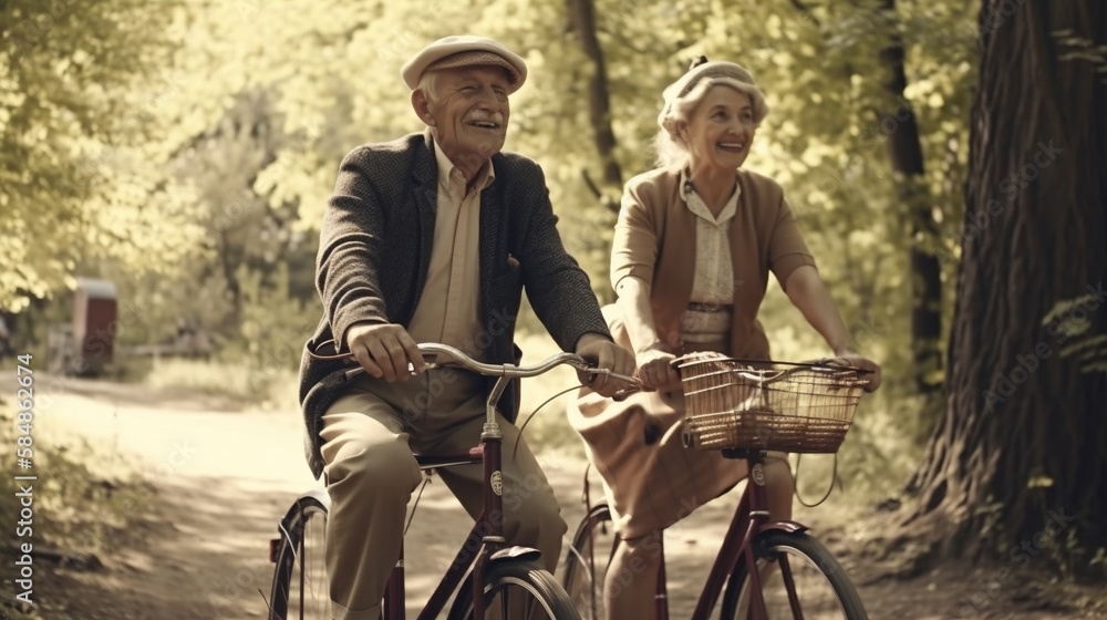 Senior Adult Couple Enjoying a Bike Ride Together - Generatvie AI. Senior Adult Couple Enjoying a Bike Ride Together - Generatvie AI.