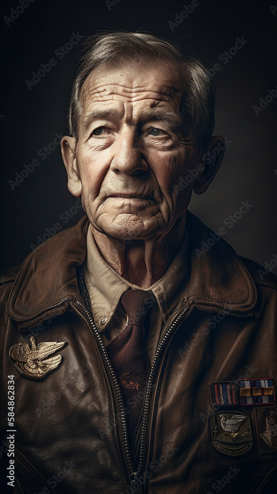 Elderly Senior Male World War II Soldier Portrait - Generatvie AI.