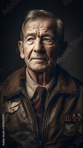 Elderly Senior Male World War II Soldier Portrait - Generatvie AI.