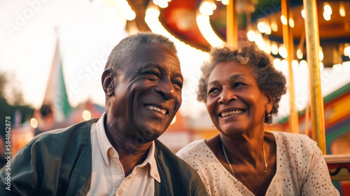 Happy Senior African American Couple Enjoying An Afternoon at the Carnival - Generatvie AI. © Andy Dean