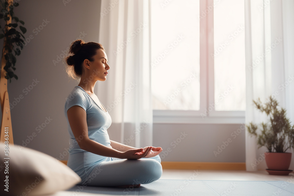 gestante fezendo yoga em casa 