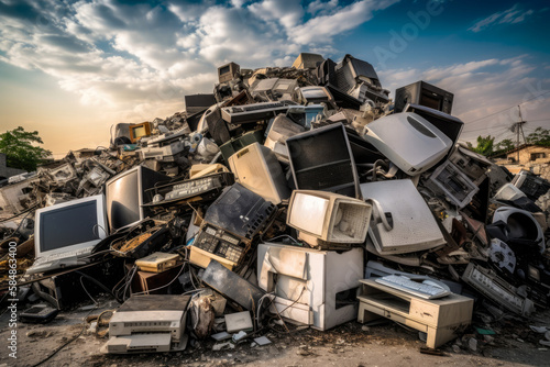 Mountain of Outdated Electronics The Impact of Discarded Devices on Our Planet, generative ai photo