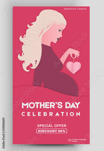 Happy Mother's Day. Editable post template for banner sale, presentation, invitation, stories, streaming.