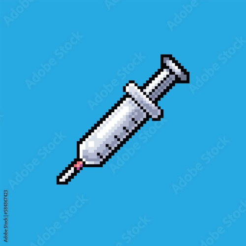 Pixel art illustration syringe. Pixelated syringe. medical syringe pixelated
for the pixel art game and icon for website and video game. old school retro.