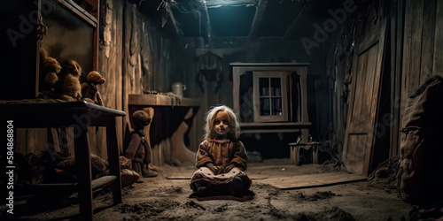 Creepy Doll in Dusty Attic: Horror and Suspense Generative AI