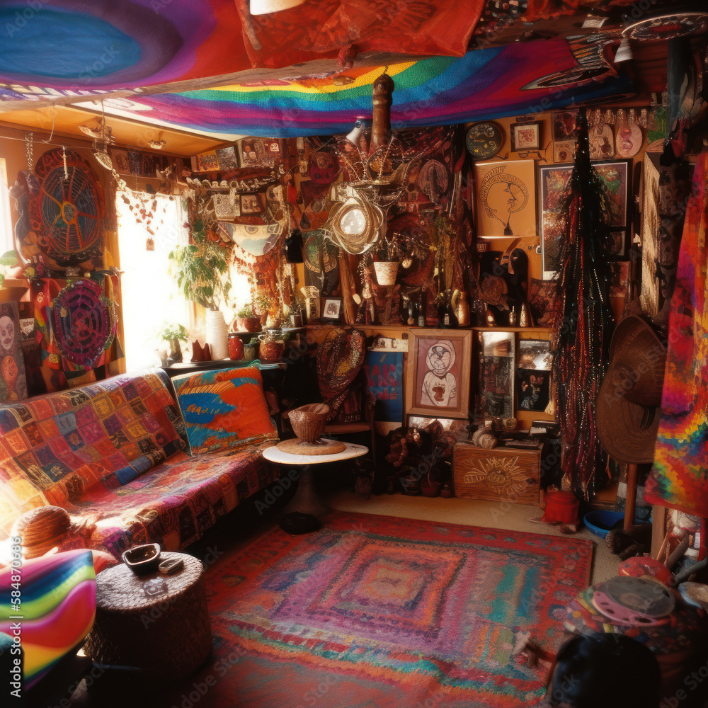 Hippie Room Interior Design, AI