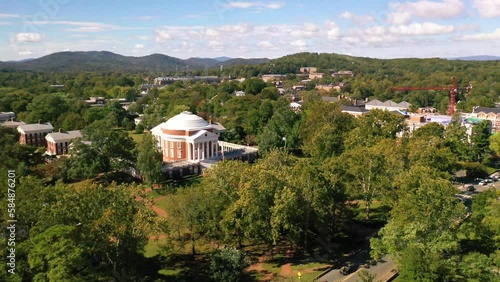 2022 - aerial of the classical Rotunda building on the University of Virginia campus, designed and built by Thomas Jefferson. photo