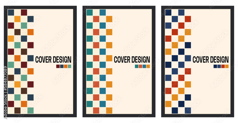 Vector set of poster with color squers. Minimal geometric design for card, cover, poster, flyer,brochure. Vector illustration - obrazy, fototapety, plakaty 