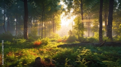 朝の森の風景　イメージイラスト　generative AI © Shogo
