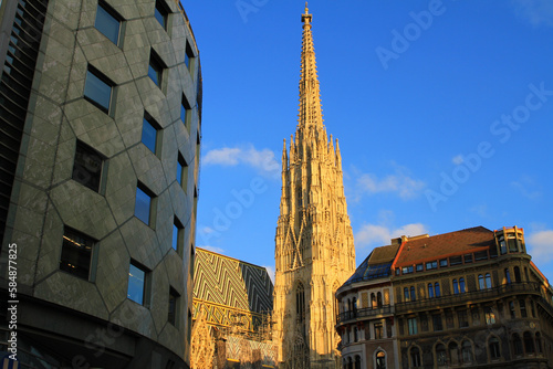 A beautiful view of St. Stephen's Cathedral on a sunny day near the city center of Vienna, Austria