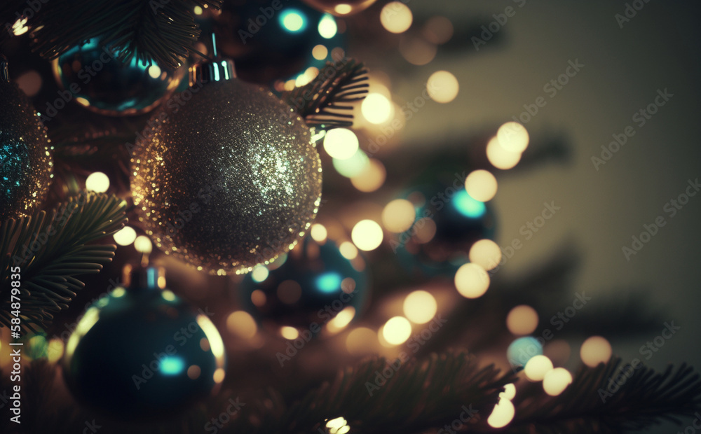 abstract background, christmas tree with baubles, bokeh blurred at christmas. Generative AI abstract background, christmas tree with baubles, bokeh blurred at christmas. Generative AI