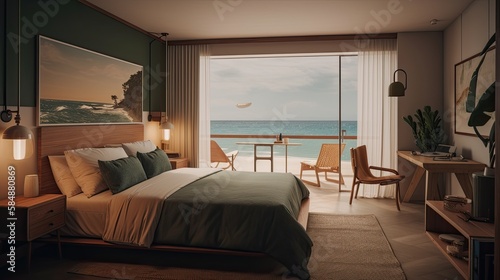 Hotel room interior by the seaside. generative ai © Creative Station
