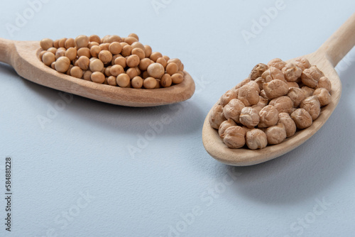 wooden spoon with chickpeas and soy