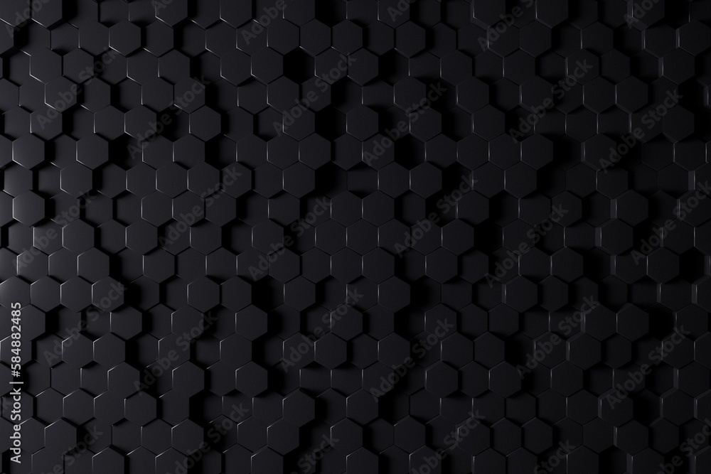 Futuristic Block Wall High Tech 3D Render of Hexagons Tile Pattern.