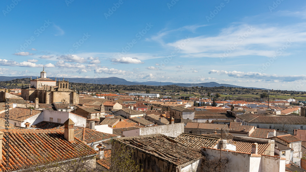 Panoramic view of the majestic and impressive monumental town of Trujillo, Extremadura, Spain.