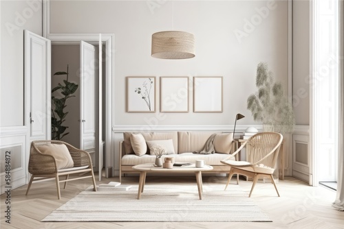 Mockup frame in interior background, soft pastel room, Scandinavian style,. Generative AI