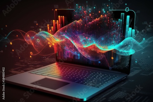 Laptop with analytical data visualization. AI generated  human enhanced
