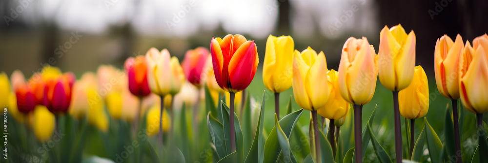 a colorful field of tulips, Generative AI