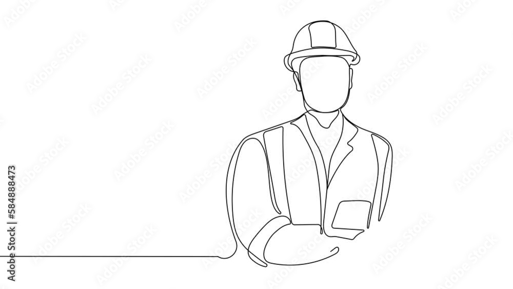 Animated drawing of continuous line draw architect meeting at construction site to talk blueprint design to team member. Building architecture concept. Single line animation. High quality 4k footage Animated drawing of continuous line draw architect meeting at construction site to talk blueprint design to team member. Building architecture concept. Single line animation. High quality 4k footage