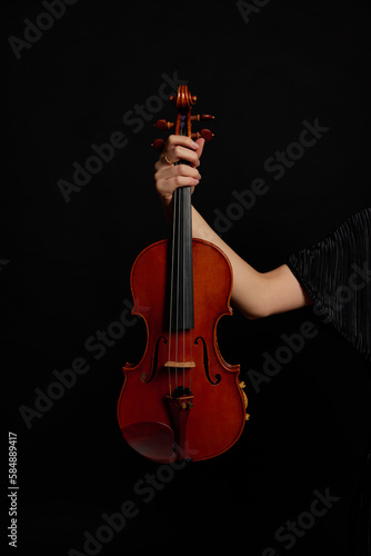 Female hand holding violin photo