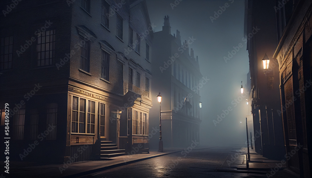 Night falls on the old city, quiet streets ,generative AI