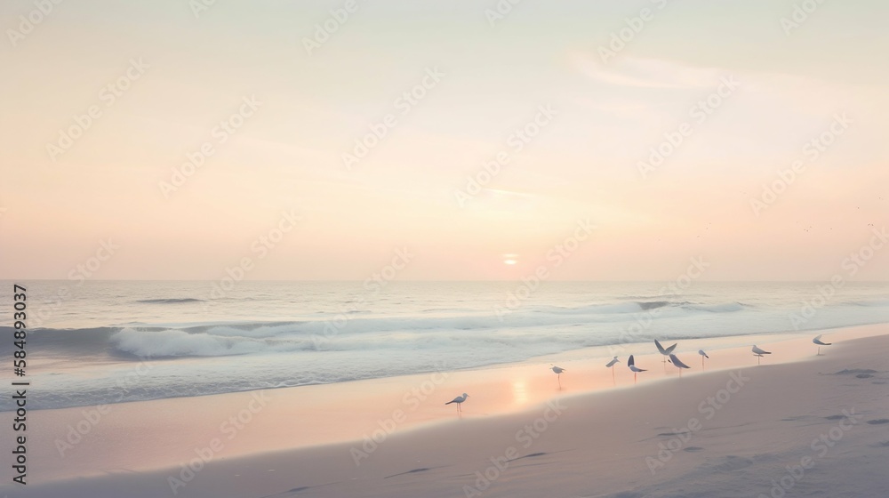 Sea beach at sunrise. Generative AI