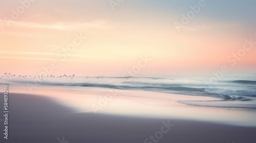 Sea beach at sunrise. Generative AI © Scrudje