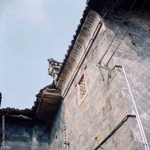 The eaves of ancient buildings with poems photo