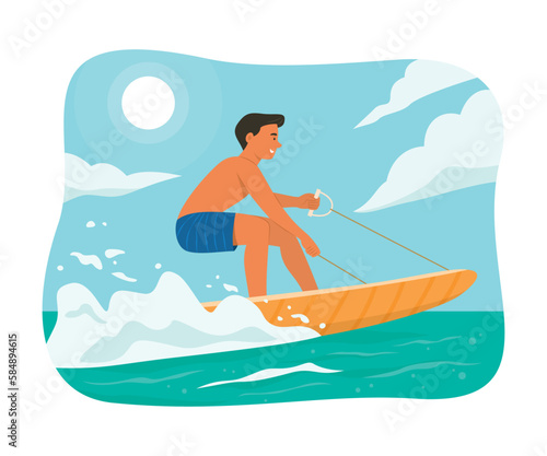 Man Playing Electric Surfboard in Summer Season