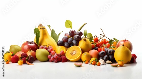 Summer seasonal juicy fruits and vegetables isolated. Generative AI