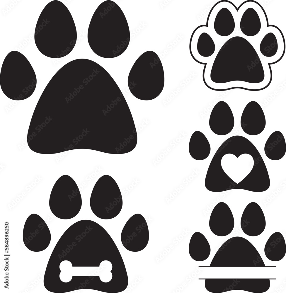 Fototapeta premium Paw print dog, Paw monogram isolated on a white background.