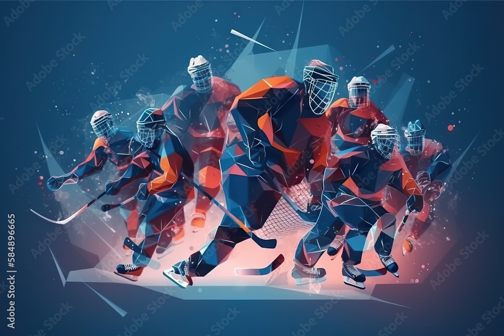 A Group Of Hockey Players In Action On A Blue Background With A Splash