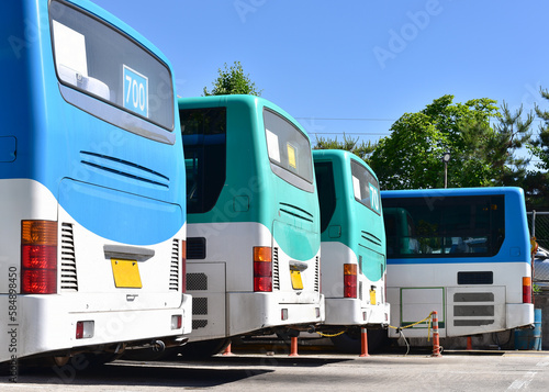 Final station of bus with blue sky 
 photo