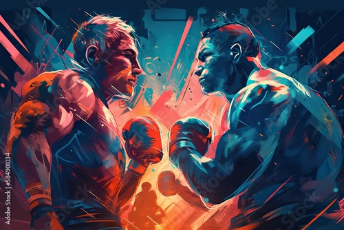 Two Men In Boxing Stances In A Digital Painting Style One Of Them Is Punching The Other Boxing Gym Digital Art Digital Illustration Generative AI 