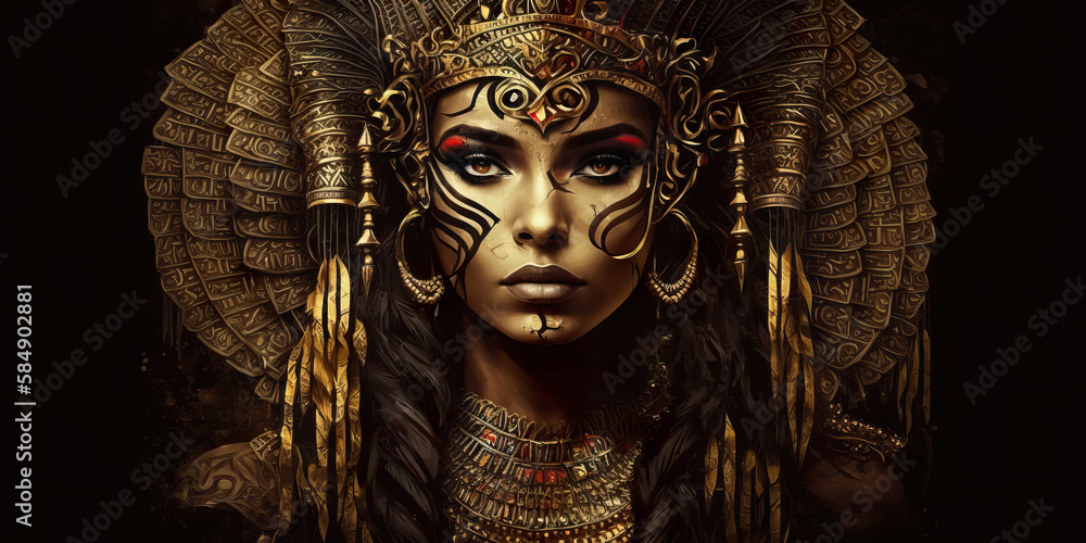 Ancient Egyptian Queen with Golden Headdress and Staff Generative AI ...