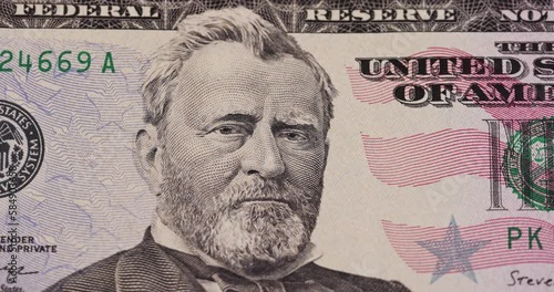 details of the American fifty dollar banknote, a close-up of a part of a banknote with a face value of 50 US dollars photo