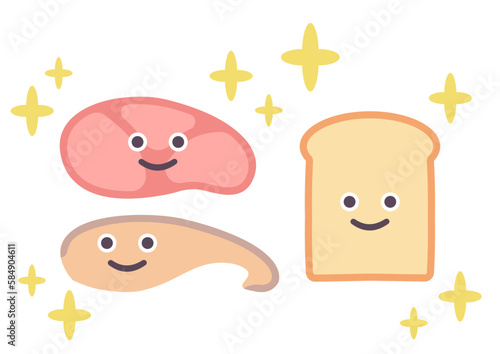 新鮮な食料品の顔付きイラスト素材セット