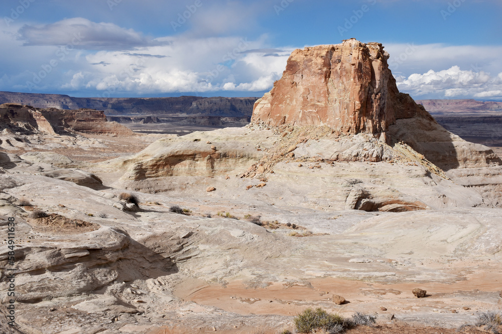 Unique rock formations, white sandstone hoodoos at Stud Horse Point, Utah, USA. Amazing landscape and blue sky