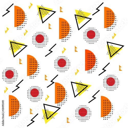 Abstract modern seamless memphis patterns in some colors with geometric elements. Can be used for posters, postcards, fabric or wrapping paper