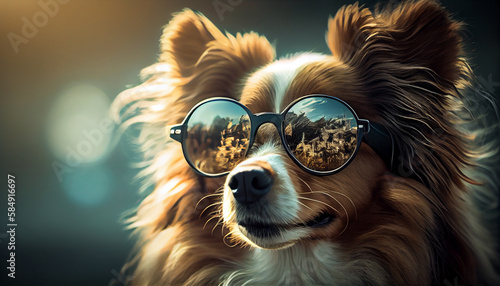 Cute dog with sunglasses posing for portrait ,generative AI © Jeronimo Ramos