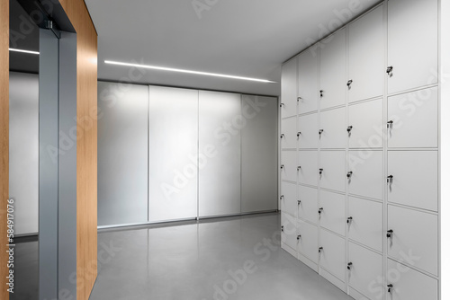 Office wardrobe, locker room in sport club. Dressing room